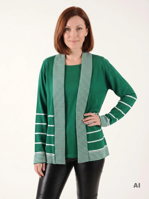Elegancki sweter damski w paski z narzutką – prosty fason idealny na chłodne dni 38910
