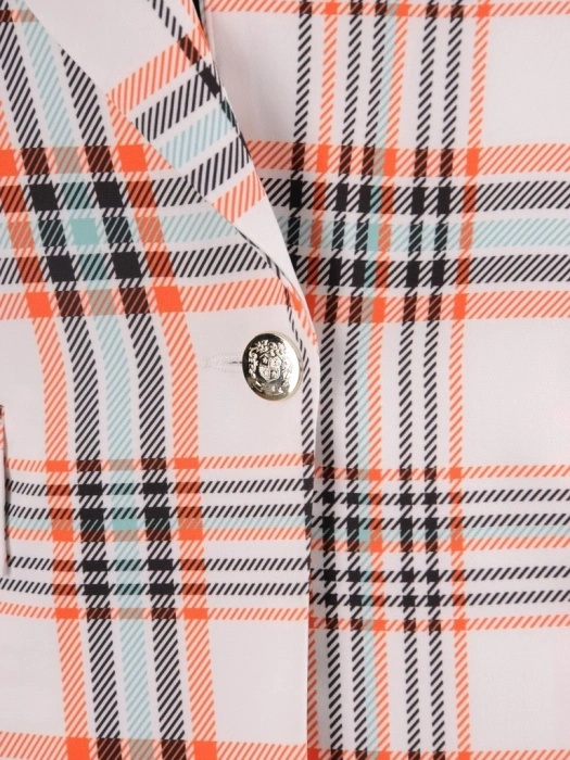 Wielokolorowy żakiet damski w kratę – prosty fason z ozdobnymi guzikami 34944