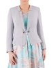 Szary żakiet damski do sukienki z połyskującą nitką – prosty fason na wyjątkowe okazje 39394
