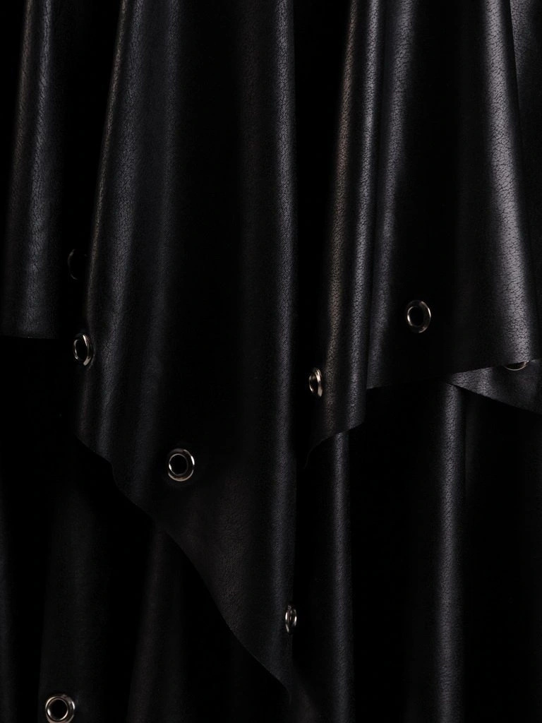 Elegancka czarna spódnica asymetryczna na jesień – wygodna guma w pasie i metalowe oczka 24378