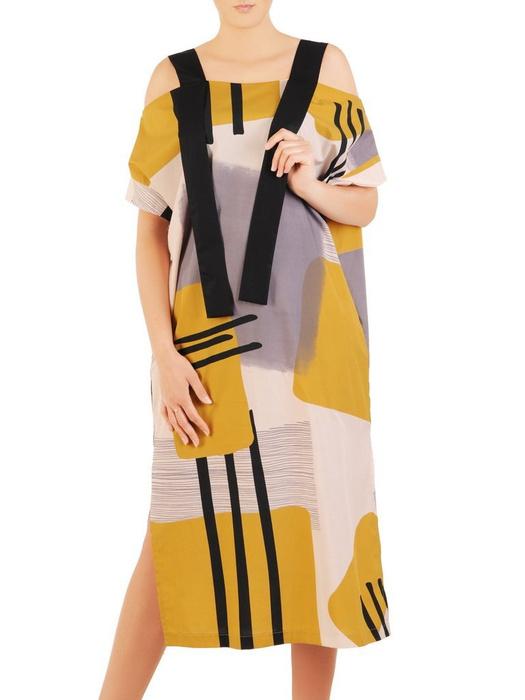 Bawełniana sukienka z kieszeniami, kreacja z modnymi szelkami 30081