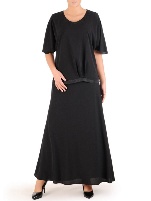 Długa sukienka z szyfonu, kreacja z modną narzutką 22960