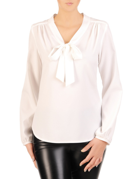 Elegancka, biała bluzka z ozdobnym wiązaniem 30617