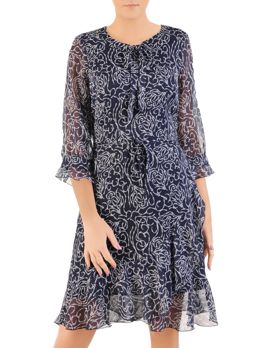 Granatowa sukienka z szyfonu z ozdobnymi falbankami 32516
