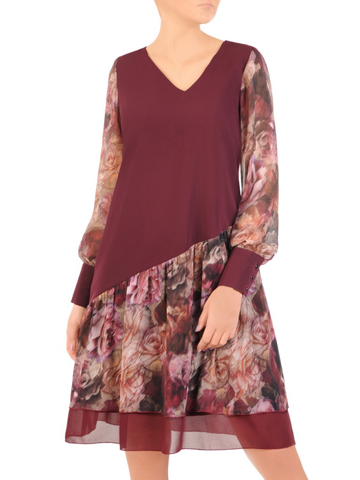 Jesienna sukienka z długim rękawem i szyfonową falbaną 31076