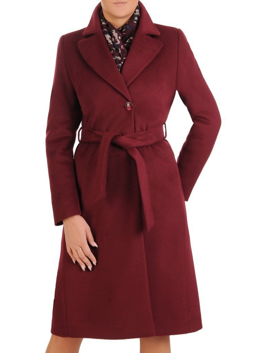 Klasyczny płaszcz damski jesienno zimowy w kolorze bordowym 27795