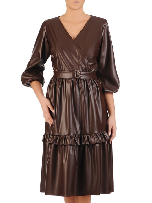 Kopertowa sukienka z paskiem, wyjściowa kreacja z ekologicznej skóry 27825