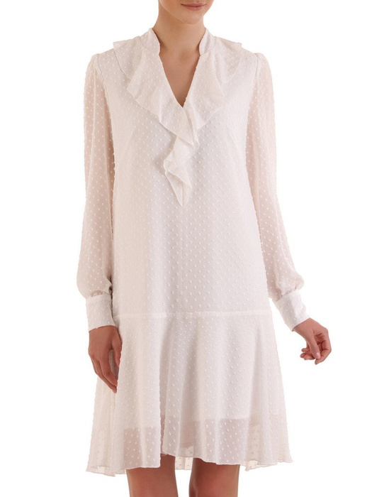 Lekka sukienka z ozdobnego szyfonu, stylowa kreacja z żabotem 21082
