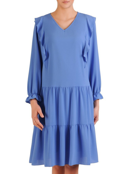 Niebieska sukienka damska, zwiewna kreacja z falbankami 29796