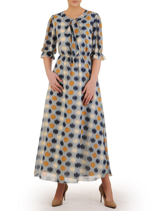 Sukienka szyfonowa, modna kreacja z wiązaniem na dekolcie 25019