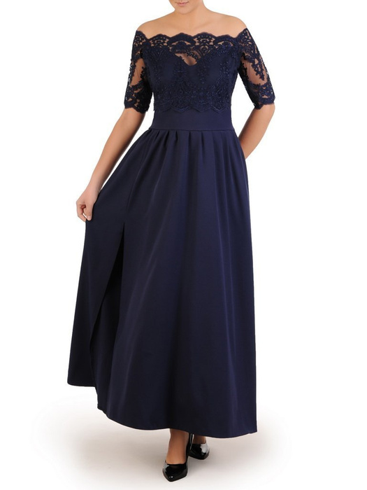 Wieczorowa sukienka z ozdobnym, koronkowym topem 23062