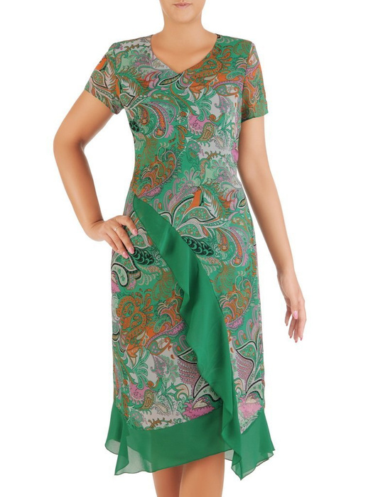 Wyjściowa garsonka z zielonym żakietem i zwiewną sukienką z szyfonu 26962