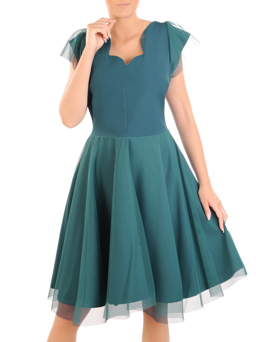 Zielona sukienka damska z tiulowym dołem i rękawkami 33971