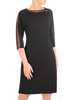 Czarna, dopasowana sukienka z ozdobnymi wstawkami na rękawach 32091