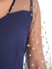 Elegancka, granatowa sukienka z tiulowymi rękawami i karczkiem 31893