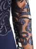Granatowa suknia wieczorowa z koronkowym topem, kreacja maxi 30510