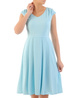 Rozkloszowana, błękitna sukienka z plisami 33321