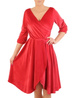 Rozkloszowana sukienka welurowa, czerwona kreacja kopertowa 32012