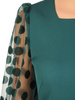 Zielona, prosta sukienka z bufiastymi rękawami w groszki 30609